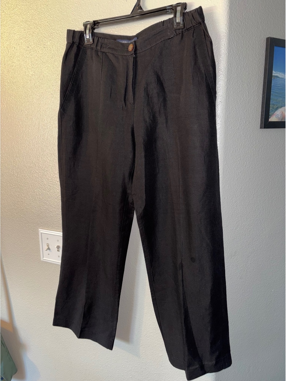 Marina Sport by Marina Rinaldi Black Ramie Viscose Wide Leg Pants Italy 19